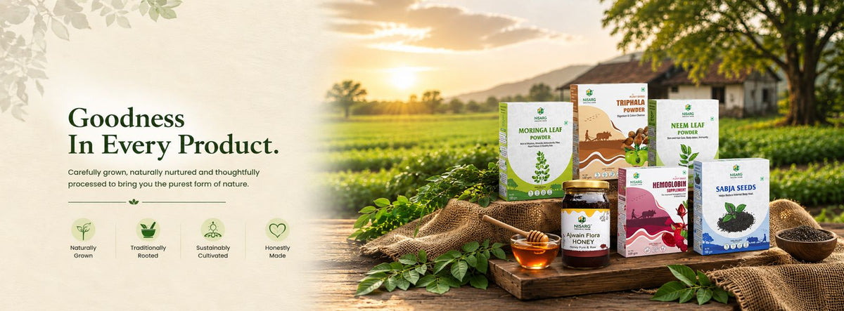 Shop Nisarg Organic Farm herbal powders, ghee and honey