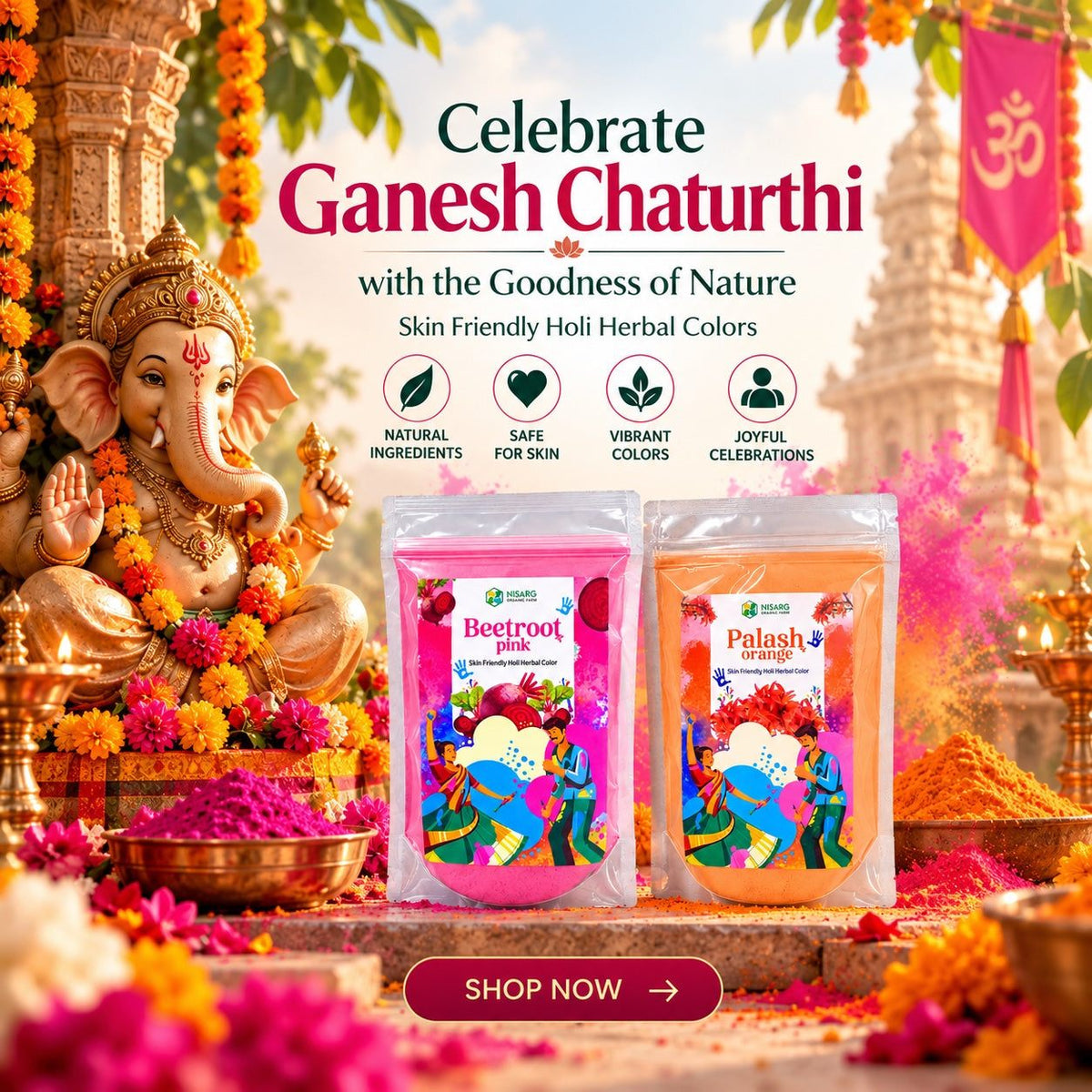 Celebrate Ganesh Chaturthi with the goodness of nature - skin-friendly natural herbal gulal | Nisarg Organic Farm