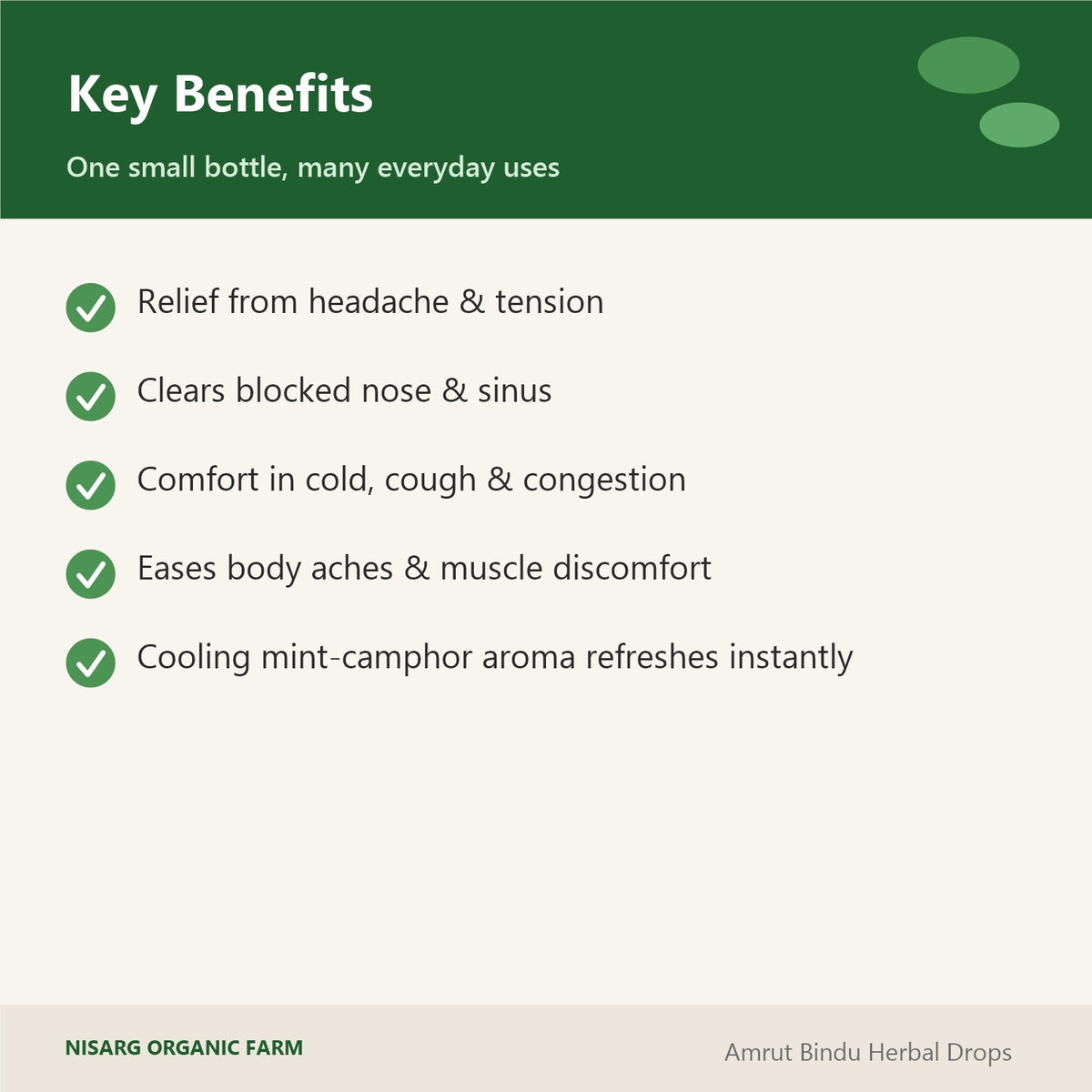 Amrut Bindu herbal drops – key benefits: headache, blocked nose, cold, body ache