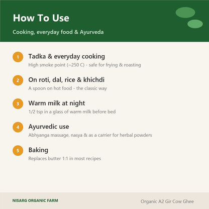 How to use Gir cow ghee – cooking, roti, warm milk, Ayurveda