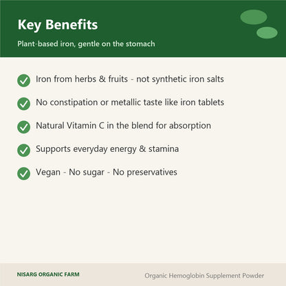 Hemoglobin supplement powder key benefits – plant-based iron, gentle on stomach