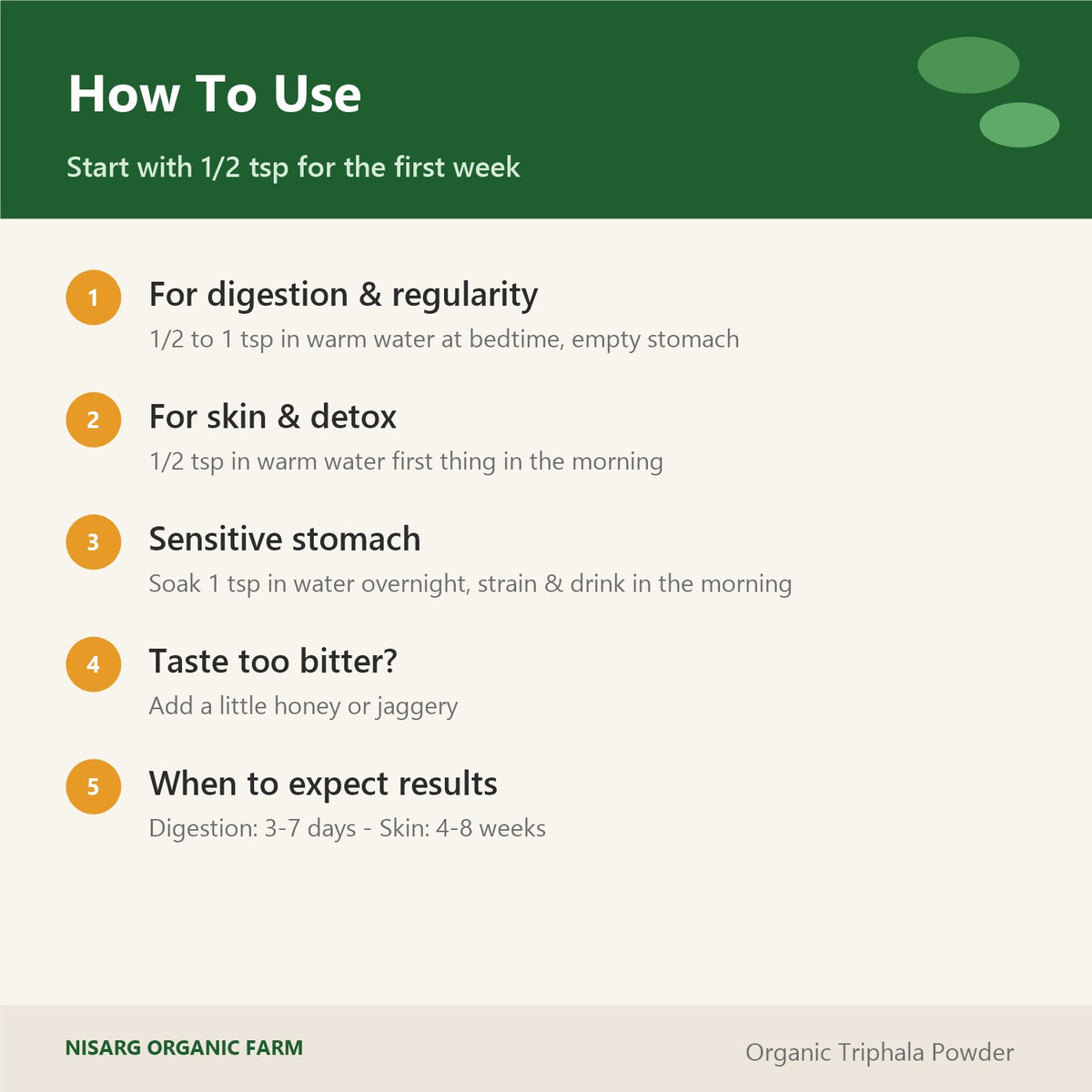 How to use triphala powder – bedtime, morning, overnight soak